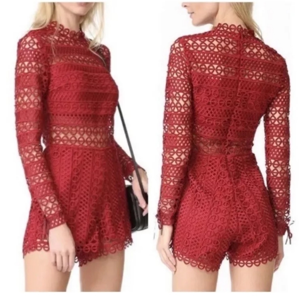$286 Saylor Lace Crochet Eyelet Semi Sheer Romper